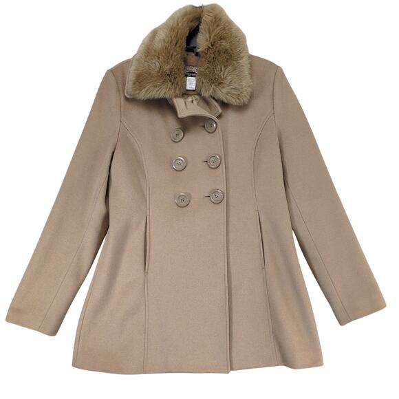 Guess USA Women's XL Wool Blend Double Breasted Peacoat, Removable Fur Collar - Picture 1 of 6